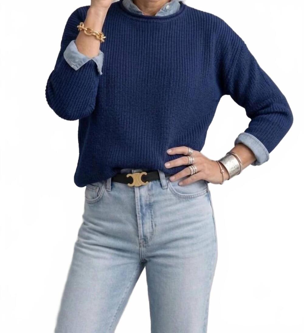 NEW PINK PINEAPPLE chloe solid rollneck sweater in navy